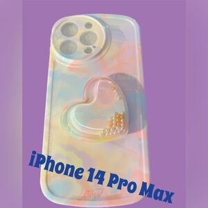 NWOT Colorful iPhone 14 Pro Max Case. Cute Pink Phone case w/ Heart Shaped Stand
